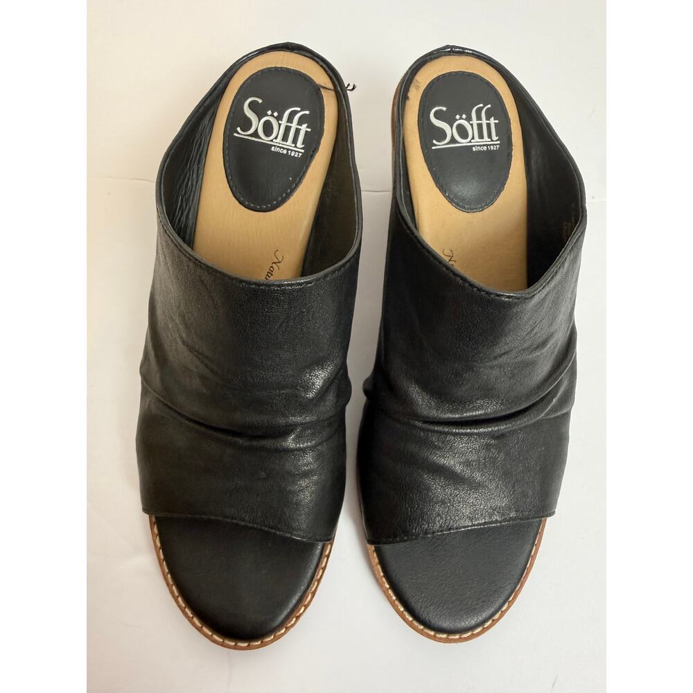 Sofft Black Leather Open Toe Wide Band Mule Comfort Sandal Size 8.5M
